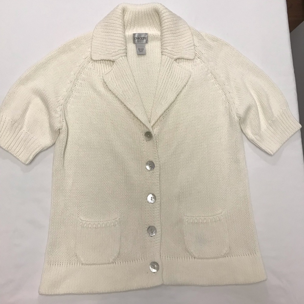 Chico’s Vintage Short Sleeve Cardigan Cream S [DK]